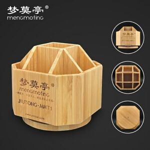 Rotating Storage Box Bamboo Container Circle Whirling Receiving Stationery Tool
