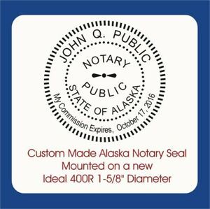 Alaska Notary Public, Ideal 400R Round Case, Custom, Self Inking Rubber Stamp