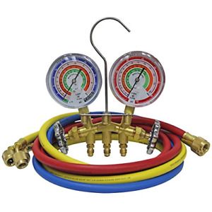 Mastercool 59161 Brass R410A, R22, R404A 2-Way Manifold Gauge Set with 3-1/8 and