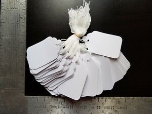 100 Blank White Merchandise Price Tags with Strings Size #8 Retail Strung Label