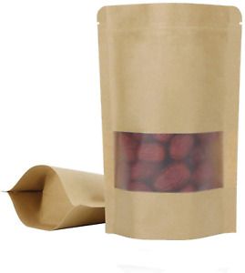 Ouuonno 3.5&#034;X5.5&#034; Stand Up Kraft Paper Bag, Reusable Zip Lock Sealing With Notch