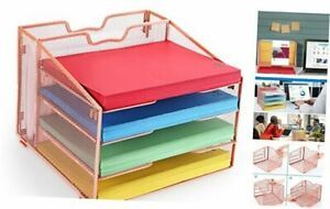 Mesh Desk Letter Tray Organizer, Desk File Folder Hoder Organizer, Metal Gold