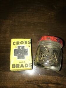 CROSS WIRE BRADS 1/2 “ 1/8 Lb Net. &amp; More In Vintage Jar Nice!