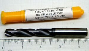 .405 TIP X 4 1/4&#034; LENGTH SOLID CARBIDE TWIST DRILL WITH COOLANT HOLES REGRIND