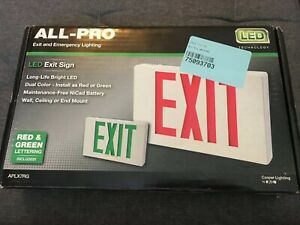 New All-Pro APLX7RG  Dual Color Led Emergency Exit Sign Red and Green