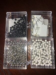 300 Map Tacks Push Pins Small Size Black, Silver, White + 25 Map Flags, 6/16 IN