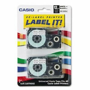 Casio Tape Cassettes 12mm x 26ft, Black on White, 2 per Pack (CSOXR12WE2S)