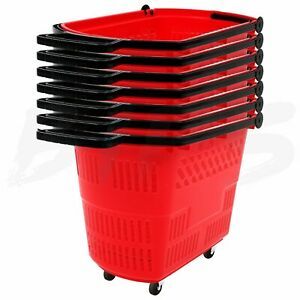 35L Shopping Basket Trolley Rolling Shopping Basket Retractable Handle 6 Pack