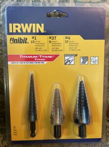 Brand New #1 #3T #4 Irwin 15504 3-Piece Titanium Impact Step Drill Bits