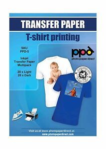 T-Shirt Printing Transfer Paper 40Pcs Light Dark 11&#034; x 8.5&#034; Flexible Crack-Free