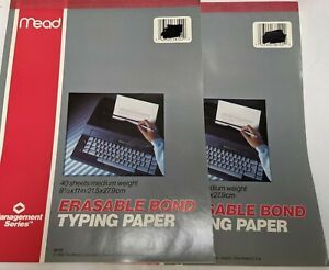 2 packs of 40 sheet Vintage Mead Erasable Bond Typing Paper 1988 Medium Weight