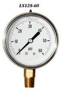 New Hydraulic Liquid Filled Pressure Gauge 0-60 PSI 2.5&#034; Face 1/4&#034; LM