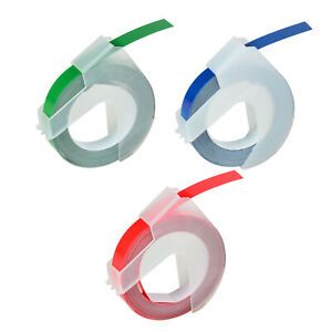 3PK Red Green Blue for Dymo Xpress Label Makers 3D Plastic Embossing Tapes 3/8&#034;