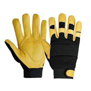 GSG Work Gardening Men Leather Gloves Cowhide Women Yard Working Gloves Yellow