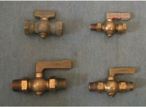 4 vintage brass Lunkenheimer hit miss gas engine valves petcock