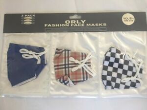 Child Kid Youth Fashion Face Mask Orly 3 pack Plaid