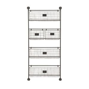 24 in. W x 61 in. H 4-Tiered 5-Basket Metal Wall Rack in Metallic Black