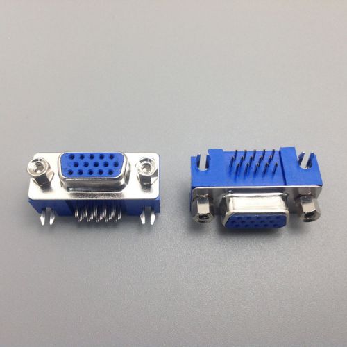 10pcs D-SUB DB15 Right Angle 15 Pin Female PCB Connector 3 Rows DR15F Blue Short