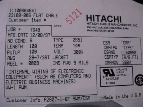 100 Ft Spool of Hitachi 23100-006 Flat Ribbon Cable 6 Conductor 28AWG 300V Gray