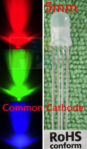 Lot-100,5mm RGB red/green/blue LED Common Cathode 4-Pin Tri-Color 3v-9v-12v CL4P