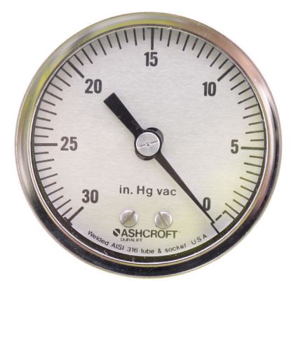 Ashcroft 2-1/2&#034; 0-30&#034;hgvac 1/4&#034;npt ss back mount liquid ready pressure gauge 2.5 for sale