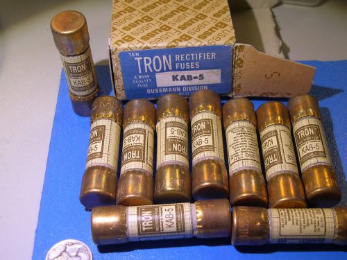 Lot of 10 fuses - bussmann kab-5 5a 250v tron rectifier fast acting fuse nos nib for sale