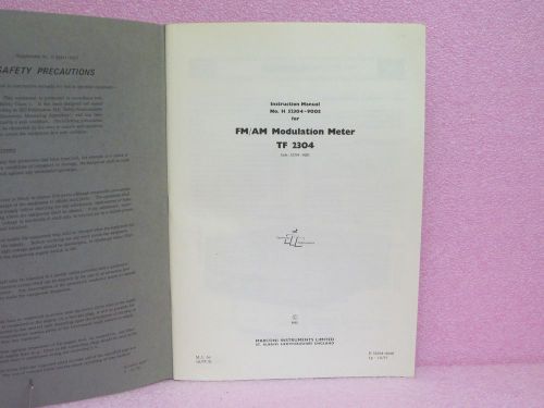 Marconi Manual TF 2304 FM/AM Modulation Meter Instruction Man. w/Schem. (10/77)