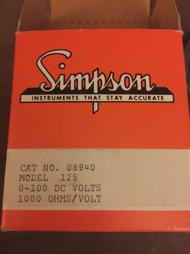 Simpson Electric Company Model 125 DC Panel Indicator Voltmeter - Brand New!!