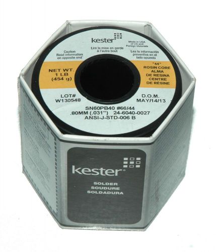SN60PB40-66-44 Kester Solder 1 lb  .80mm (.031&#034;) NEW [PZ3]