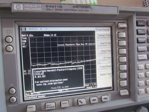 HP Agilent E4411B ESA-L Spectrum Analyzer 9kHz-1.5GHz 50 ohm Option 1AX