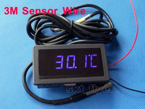 3m 0.56&#034; blue led digital car temperature meter thermometer ds18b20 sensor f/c for sale