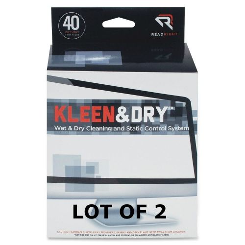 Kleen &amp; Dry Screen Wet Wipes LOT OF 2 - (40 Twin Packs Per Box) - RR1305 - NEW!