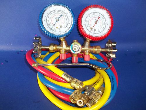 Manifold gauges w/set of 60&#034; hoses w/sight glass for  r12,r22,r502 for sale
