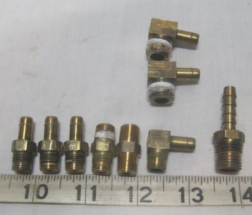 Lot of  8 Brass Fittings, Hose Barb,1/8&#034; MNPT x 1/4&#034; Barb Fittings