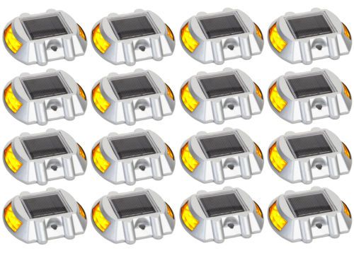 16 Pack Yellow Solar Power LED Road Stud Driveway Pathway Stair Deck Dock Lights