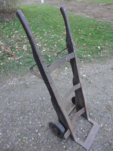 ANTIQUE JAKES WOOD DOLLY PRIMITIVE CAST IRON HAND CART WOODEN JAKE&#039;S HEAVY DUTY!
