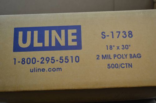 Uline s-1738 bags 18&#034; x 30&#034; 2 mil industrial poly bags qty 500 for sale