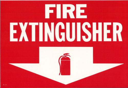 SELF-ADHESIVE VINYL &#034;PICTURE FIRE EXTINGUISHER ARROW&#034; SIGN 8&#034; X 12&#034; NEW