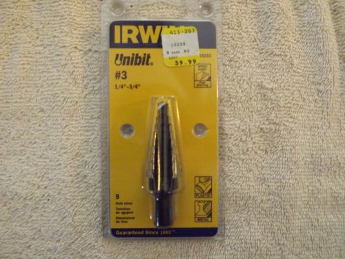 Irwin Unibit 10233 #3 Step Drill Bit 1/4-3/4&#034; Range 9 Hole Sizes USA Made