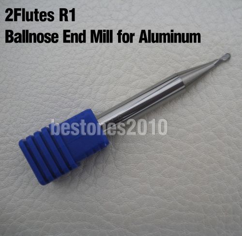 Lot 1pcs Solid Carbide 2Flute Ball Nose Aluminum Endmills R1.0 Cutting Dia 2mm