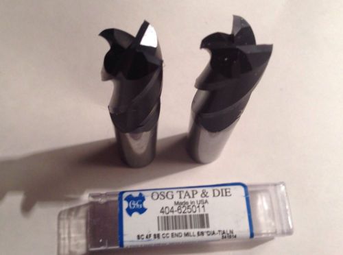 Lot Of 2 Osg Tap And Die 5/8&#034; CD &amp; SD Solid Carbide End Mills Tialn Coated USA