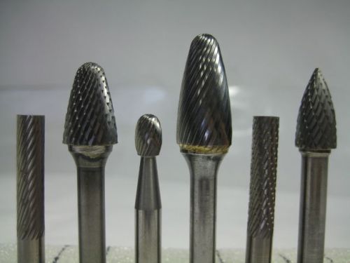 Lot ( 6 ) usa carbide burrs 1/4&#034; shanks deburring cutting machinist bur tool bit for sale