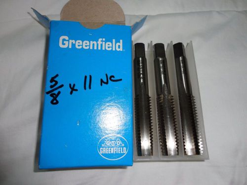Greenfield set of 3 taps right hand thread tap set .    5/8 x 11 NC HS  set.