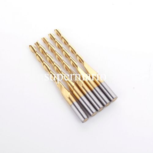 5x 1/8&#039;&#039; titanium n2 coated carbide cnc double two flute spiral bits 2mm x22mm for sale