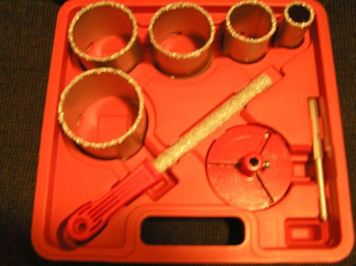 NEW 9 Pc  Carbide Grit Hole saw kit with Case