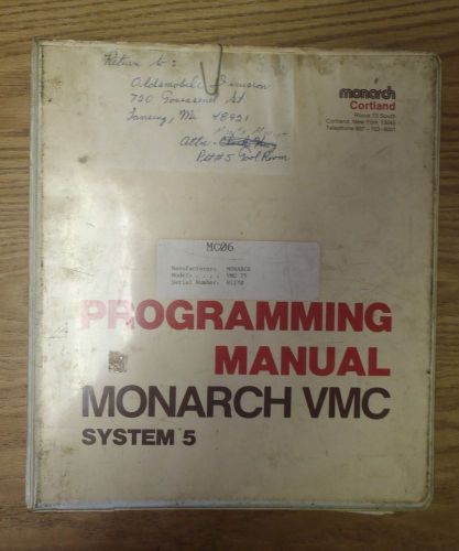Monarch vmc-75 vertical machining center vmc bendix system 5 programming manual for sale