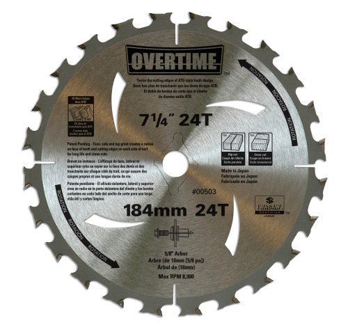 Overtime 00505 7-1/4-Inch 24 Tooth FST Thin Kerf Crosscutting and Ripping Saw Bl