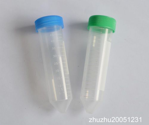 10pcs 50ml Clear Conical Bottom Micro Centrifuge Tubes Blue/Green Caps on Rack