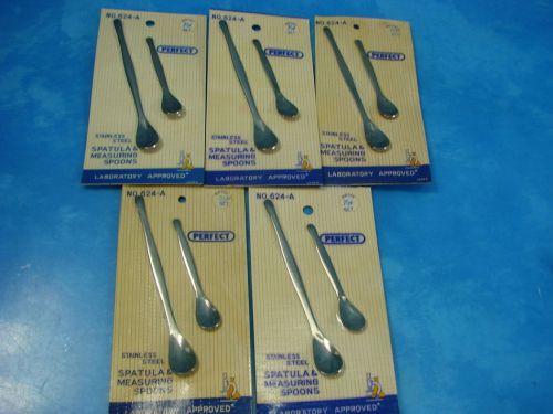 Vtg lot 5 nos perfect 624-a spatula &amp; measuring spoons stainless lab for sale
