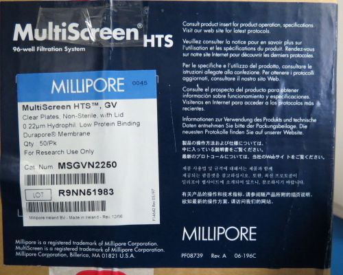 Millipore MultiScreen HTS GV 0.22um 96 Well Filter Plates MSGVN2250 Cs/50